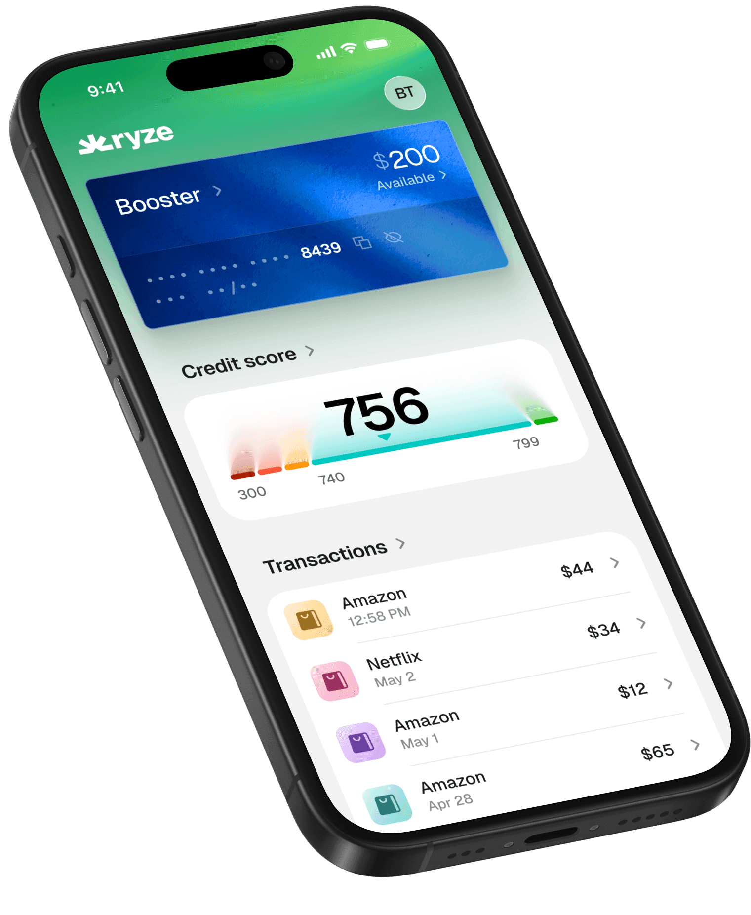 Ryze app showing an 846 credit score